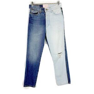 Revice Dream Fit Jeans Two Tone Distressed Button Fly Hi-Rise Crop Size 25 EUC